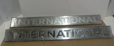 Vintage Set International Tractor Emblem Farm Pair Name Metal Badge Trim