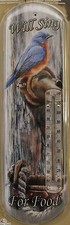 Bluebird Tin Thermometer Nostalgic Metal Wall Hanging Wildlife Song Bird New