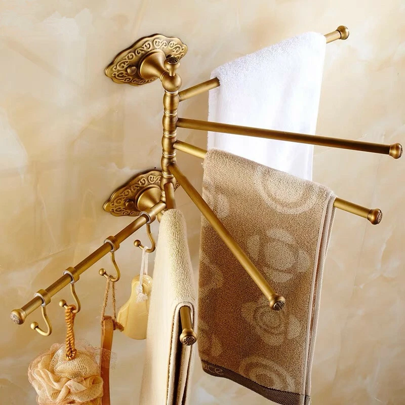 Bathroom Swivel Towel Bar with Hooks Wall Mounted 6 Arms Towel Rack Antique - Image 4 of 4