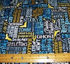 1 yd Northcott Hocus Pocus HALLOWEEN WORDS on BLACK 100 Cotton Fabric