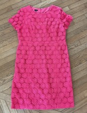 Talbots Sheath Round Neck Floral Lace Coral Pink Cocktail Dress Midi 16 LKNU