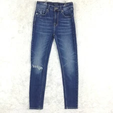 Vigoss Womens Jeans Ace Skinny High Rise Blue Denim Whiskering Distressed 25