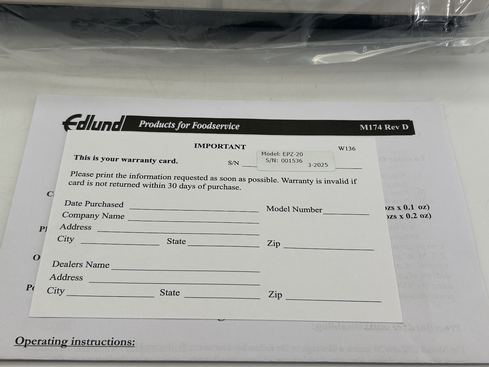 NEW Edlund EPZ-20 20 lb Digital Pizza Scale 12-1/4" x 12-1/2" Stainless Steel