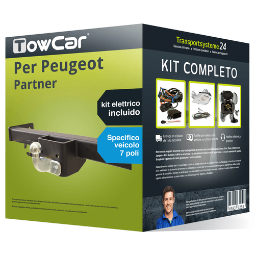 STEINHOF Nuovo gancio di traino fisso compatibile con Peugeot Bipper/Tepee furgone/monovolume (AA) 3/4/5-porte 02/2008-12/2017 con kit elettrico specifico 13-poli