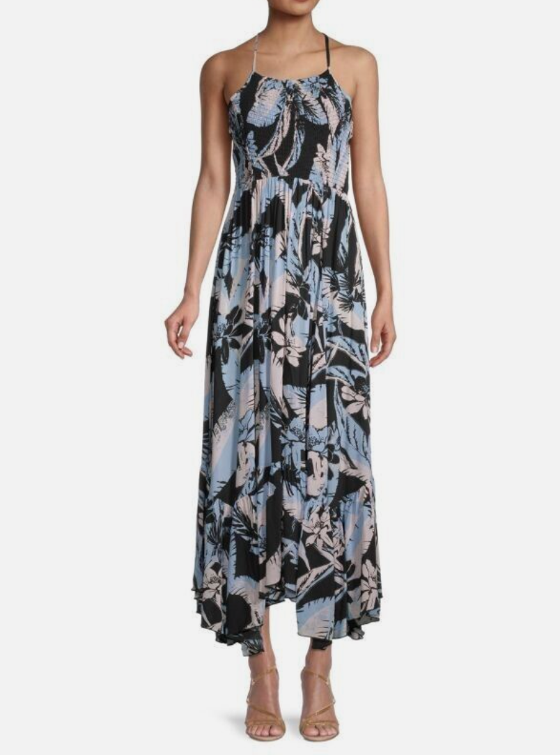 Free People Heat Wave Printed Maxi Dress Black Sz XL NEW NWT AM12