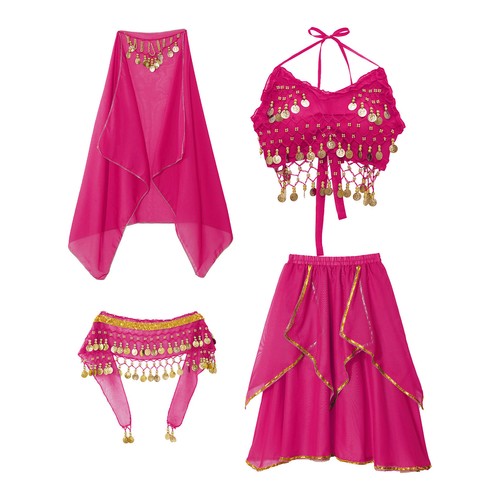 Kids Girls Halloween Costume Performance Belly Dance Outfit Ruffled Fancy - Picture 34 of 46