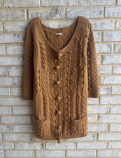 Jeffrey Chow 3/4 Sleeve 100 Camel Bobble Knit Cardigan Sweater Women's Size M