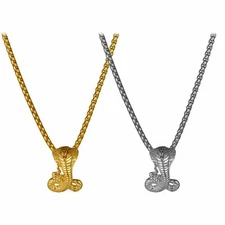 Gothic Men's Stainless Steel Animal Snake Cobra Pendant Chain Necklace 22''