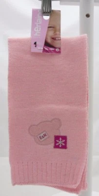 Herlaine écharpe tricot rose motif tête ours flocon brodé bébé jusqu'à 3 ans - Photo 1/2