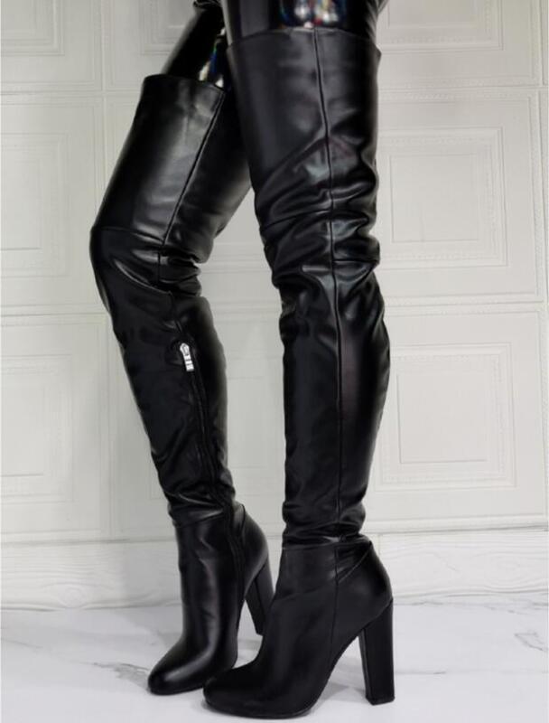 ナチョリス Womens Round Toe Zipper Over Knee High Boots High Heel Party