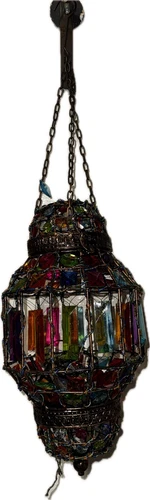 Celling Pendant Light Peacock Style Blue Stained Glass Tiffany Multicolored
