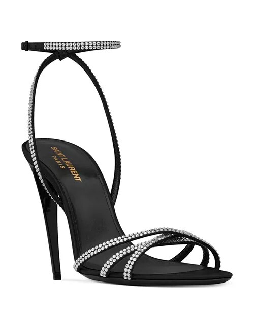 Sandali da donna Saint Laurent Ava 105 raso neri impreziositi taglia 36 5 EU