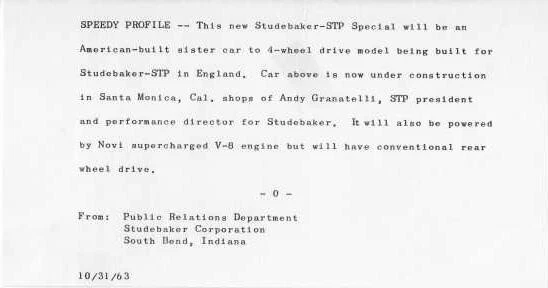 1964 Studebaker STP Special Race Car Press Illustration & Release 0022 - Image 2 of 2