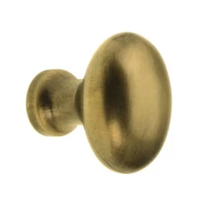 NEW Small Oval Brass Cabinet Knob, Antique-By-Hand Finish, 1"x 5/8" (Colonial)