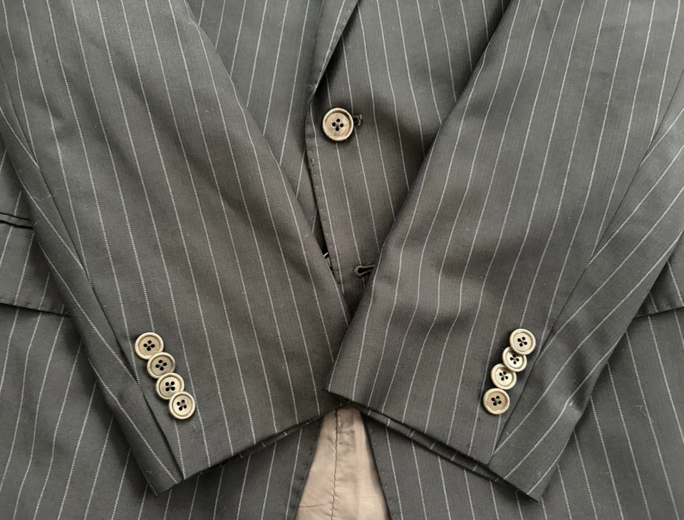 Armani Collezioni Tessuto Traje Chaqueta Abrigo Para Hombre 40R Gris Oscuro Lana Rayas Foto 3 de 4