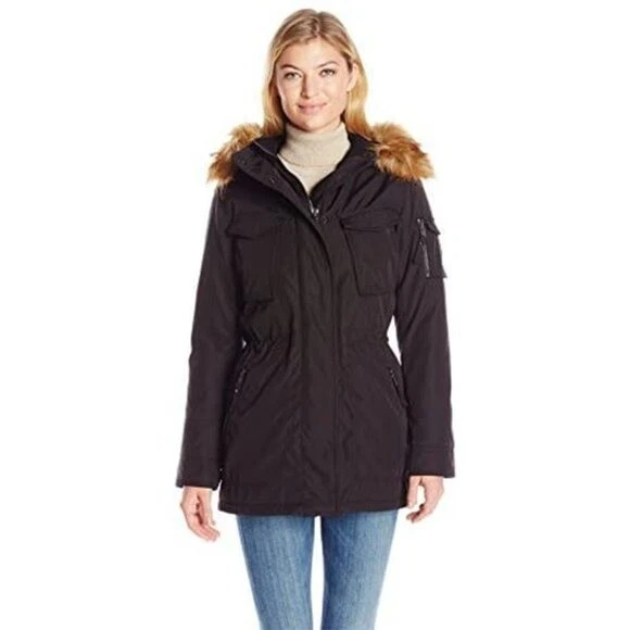 S13 Field Parka Coat Puffer Jacket with Faux Fur Trim Hood Black Medium
