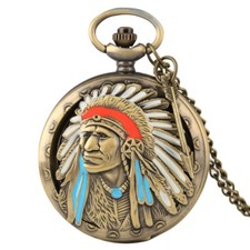 Vintage Indian People Quartz Pocket Watch Chain Bronze Watches for Men Women