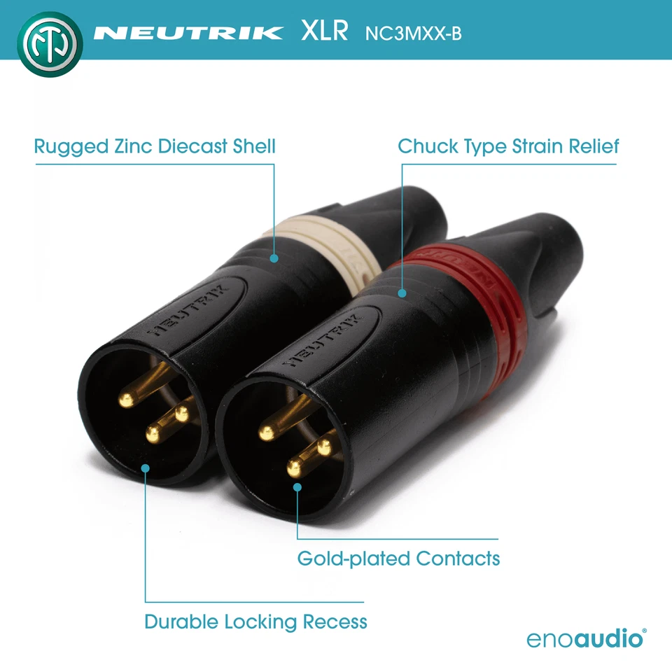 enoaudio Mogami 2534 Stereo Pair (L,R) Cables | Neutrik Gold XLR Female XLR Male - Image 2 of 4