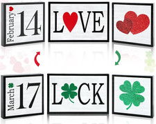 Reversible Happy Valentine'S Day/St.Patrick  S Day Decorations Wooden Sign Double