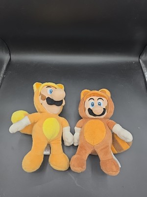 San-ei Super Mario 3D Land Tanooki Mario Plush & Kitsune Luigi Plush Lot of 2