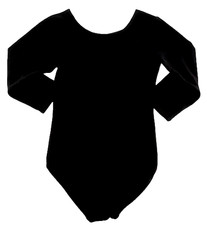 Jacques Moret Leotard Bodysuit 3/4 Sleeve Nylon Black New Girl Child - XS 4 5