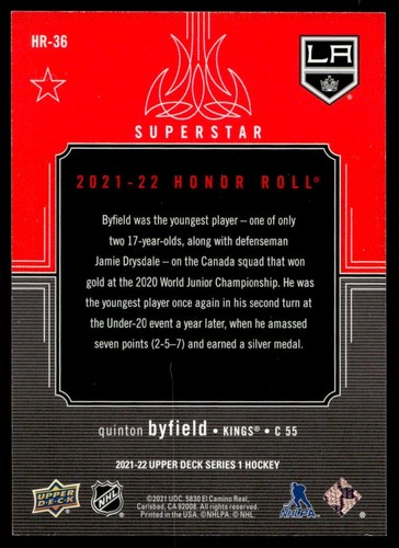 2021-22 Upper Deck Honor Roll Quinton Byfield Los Angeles Kings #HR-36 - Picture 2 of 2