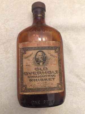 1956 Old Overholt Straight Rye Whiskey Bottled In Bond Half Pint Brown Bottle