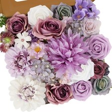 Artificial Flowers Purple Flowers Mix Silk Flowers Dahlia Roses for DIY Brida...