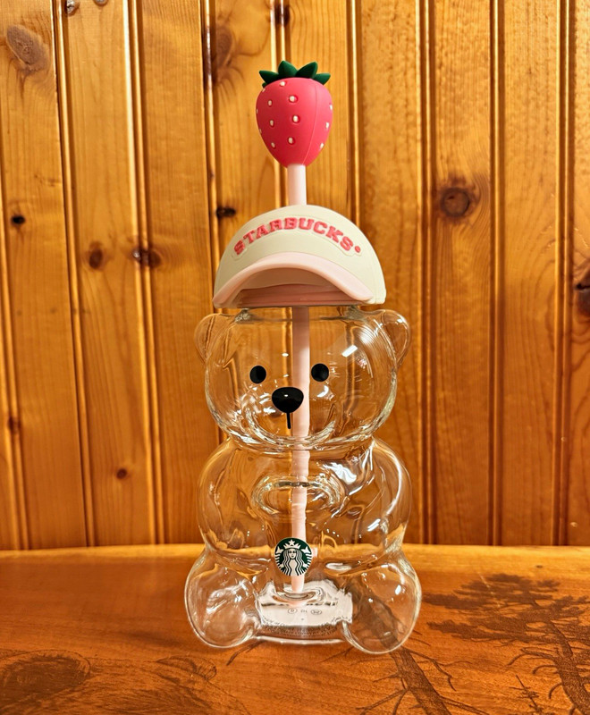 Starbucks Bearista Bear-Shaped Clear Cup w/ Lid & Straw, 296ml 3pc Set