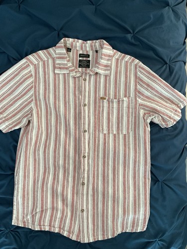 Buffalo David Britton Large Men’s Striped Button Down Short Sleeve Shirt Linen - Picture 2 of 4