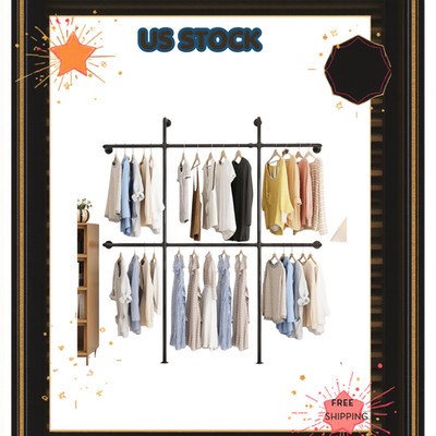 Industrial Pipe Clothing Rack Wall Mount, Black Pipe Clothes Rack