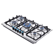 Gas Stove Top W/5 Burner Built-in Gas Cooktop 34in Stainless Steel NG/LPG