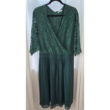 Pin Up Fashion Emerald Green Lace Dress Plus Size 26W Tie Back Wedding Guest