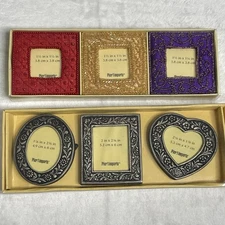 Set Of 6 Pier 1 Imports Metal Fabric w/ Bead Design 3 Hanging Mini Photo Frames