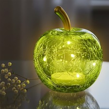 Bruch Glas Apfel Mini Lampe 7cm - grün - Deko Frucht beleuchtet Batterie Timer