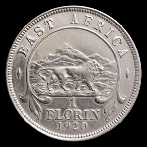 EAST AFRICA FLORIN SILVER GEORGE V, 1920, ONE-YEAR TYPE, RARE, KEY