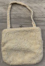 Vintage "RICHERE" Beaded Ivory Purse Evening Bag 1960's Hand Made in Japan
