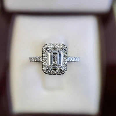 IGI Certified Lab Grown Diamond Wedding Ring 18K White Gold 3.25 Ct Emerald Cut - Image 1 of 4