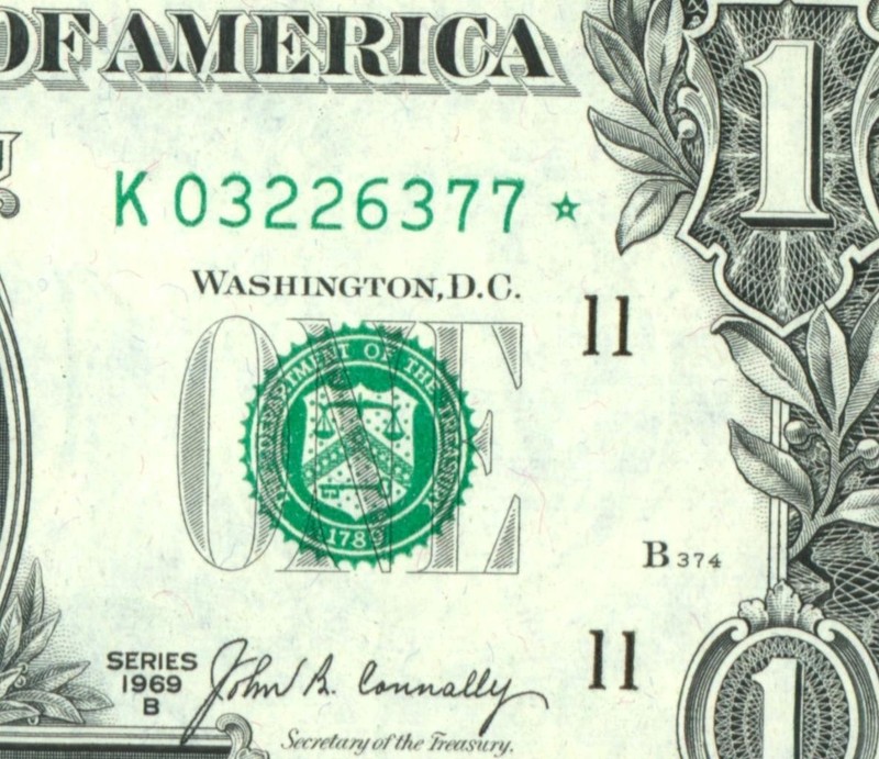 **STAR** $1 1969 ((CHOICE AU)) FEDERAL RESERVE NOTE ((4th of 4 consecutive))