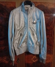 Giubbotto DI PELLE  Donna - Bershka Stile BOMBER ARGENTO METALLIZZATO TG M 