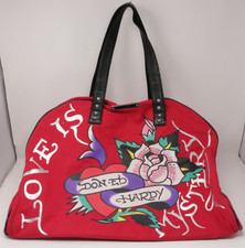 Ed Hardy Love Is Mystery Tote Bag Weekender Vintage Red