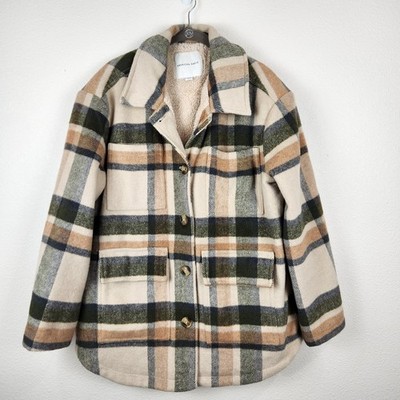 American Eagle Womens Oversized Flannel Chore Coat Barn Jacket Size M Sherpa Lnd