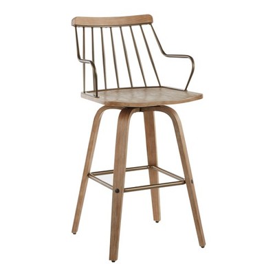 Preston Farmhouse Counter Stool in White Washed Wood and Antique Copper Metal