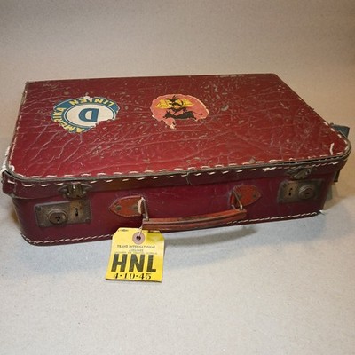 Vintage 1945 Airline Suitcase w/ Travel Stickers Burbank to