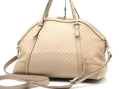 GUCCI Hand Bag Guccissima Beige Authentic