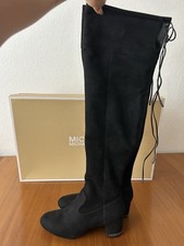 Michael Kors Overknee Leder Stiefel Stretch Wildleder 37 schwarz Jamie Mid Boot 