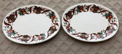 William James China Fine Stoneware HOLIDAY TARTAN 14'' Oval Platters Set 2