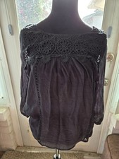 Fig Flower Black Lace Boho Top Sz Medium