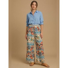 Umgee Wide Leg Border Print Pants Size Large NWT