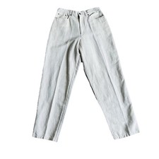 VTG L.L. BEAN Women's 10 Tall Linen Cotton Pants Light Biege High Waist Pleated